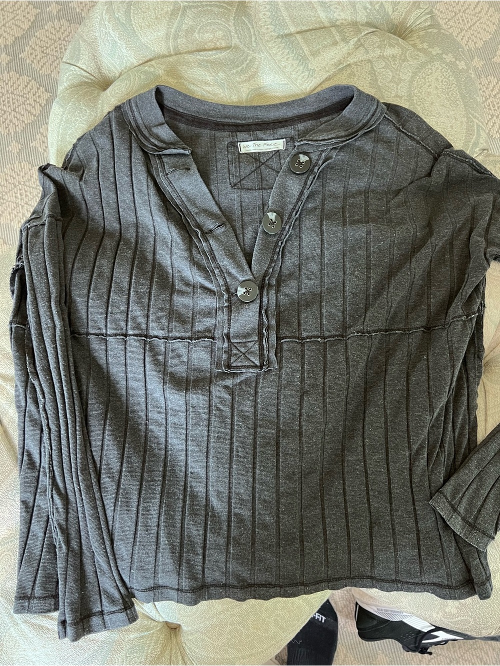 We The Free Charcoal Ribbed Henley Top